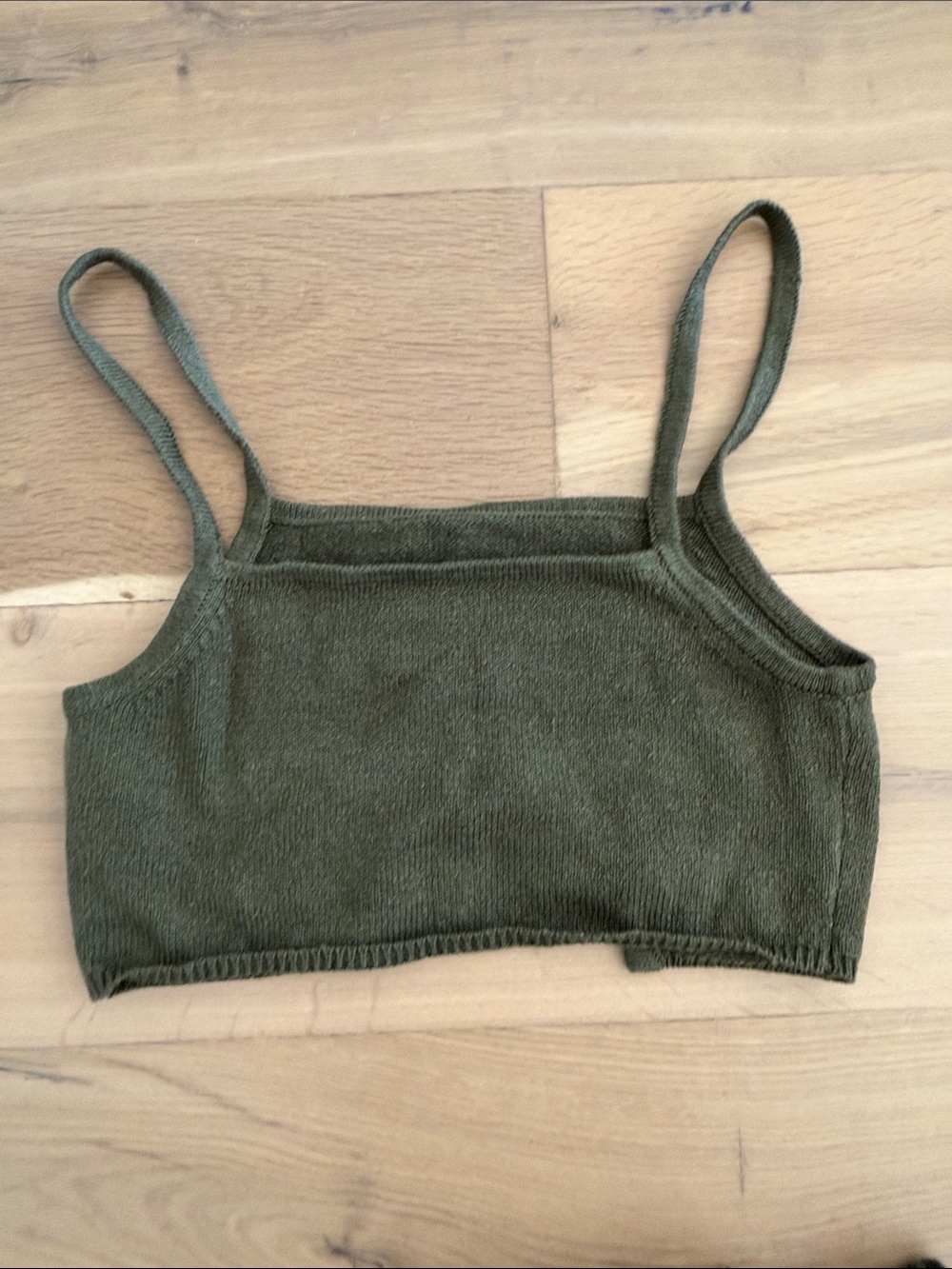 Olive Ribbed Drawstring Mini Skirt - Women's Knit Mini with matching top - Picture 8 of 8